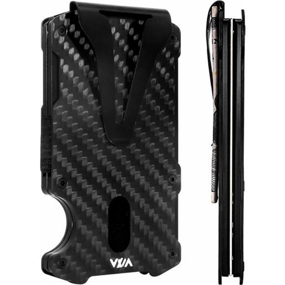 Wallet for Men Carbon Fiber Wallet Money Clip RFID Blocking (Black